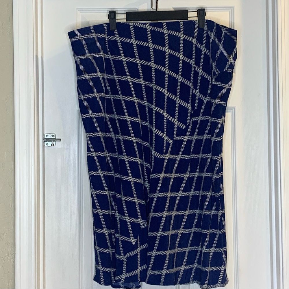 Ava & Viv Blue White Windowpane Midi A-Line Skirt Plus 2X